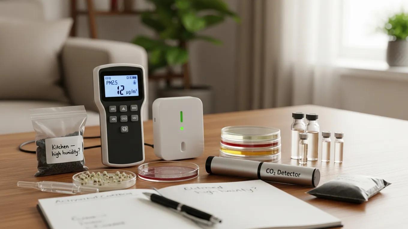 Understanding Indoor Air Quality Solutions 3 Air quality testing kit showcasing methods for assessing indoor air quality
